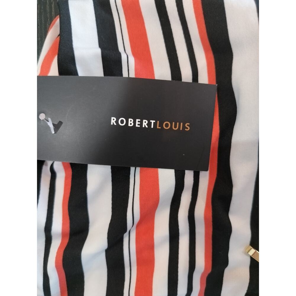 Robert Louis Women’s Small Striped Blouse Zip V-Neck 3/4 Sleeve Top - Picture 7 of 8